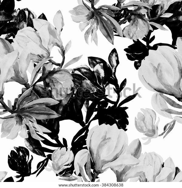 Seamless Pattern Flowers Magnolia Stock Illustration 384308638