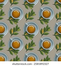 Seamless Pattern Fresh Mint Big Design on Pastel Blue Background