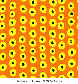 Seamless pattern. Funny yellow emoticons in the red background. It is well suited for wrapping paper, children's invitations, textiles and backgrounds.