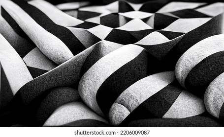 Seamless Pattern With Geometric Waves. Endless Stylish Texture. Ripple Monochrome Background. Optical Illusion. 3D Digital Painting.