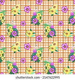 Seamless pattern gerbera, daisy, cosmos, wildflowers. Ditsy meadow ornament  Floral summer background stock illustration