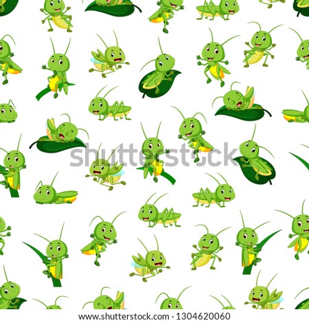 Seamless pattern with grasshopper cartoon
