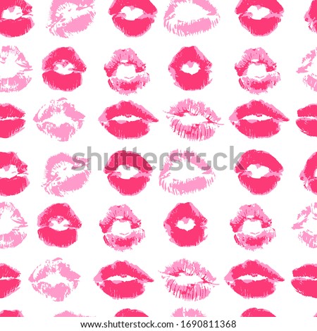 Seamless pattern. Hand drawing. Acrylic paints, brushes. Background for your creativity. Lips, kiss, lipstick. Pink
