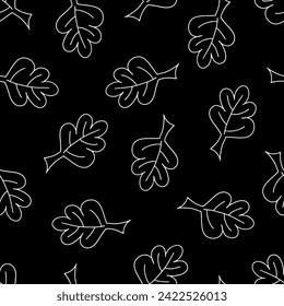 Seamless Pattern with Hand Drawn Black and White Leaves.