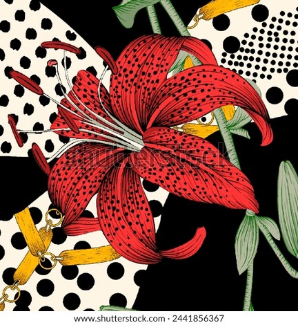 Seamless pattern with hand drawn flowers: artichoke, orchid, cotton, poppy, tulip, eucalyptus. Bright spring or summer print for any purposes. Decorative floral pattern. Colorful nature background.

