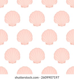 Seamless pattern of hand drawn seashells in pink colors. Background for print, greeting card, textile, wallpaper	