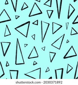 Seamless pattern with hand drawn triangles on blue background.