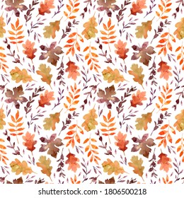 Seamless pattern with hand drawn watercolor fall leaves for fabric, poster, card, wallpaper, wrapping paper, and home decor - Powered by Shutterstock