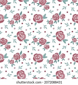 Seamless pattern with hand drawn  watercolor roses. Pattern for textile, backdrops, scrapbooking. 