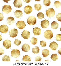 Seamless Pattern With Hand Painted Gold Circles. Gold Polka Dot Pattern.