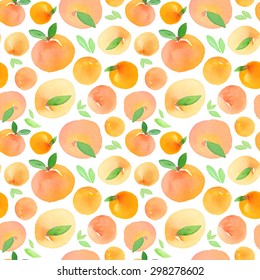 Seamless Pattern With Hand Painted Watercolor Peaches.