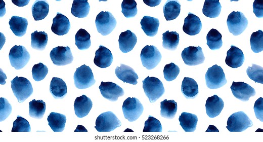 seamless pattern of hand painted watercolor blue dots