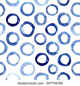 Seamless Pattern Of Hand Painted Watercolor Blue Circles