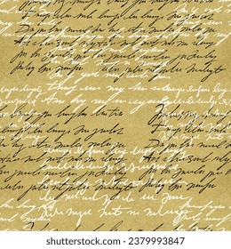 Seamless pattern with hand written unreadable text, letter or message. Vintage hand drawn background. No foreign language, only fantasy symbols