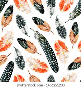 Seamless pattern with hand-drawn spotted feathers of Guineafowl