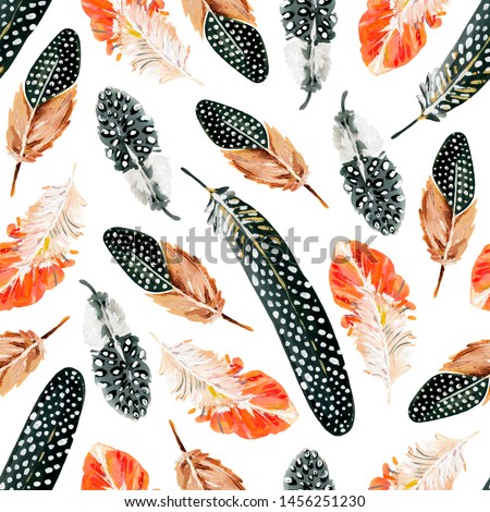 Seamless pattern with hand-drawn spotted feathers of Guineafowl