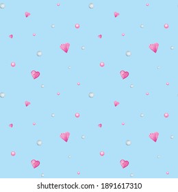 Seamless pattern heart Valentine's Day, love Greeting card concept. Watercolor texture for scrapbooking. Wedding, banner, poster design. Hand drawn pink hearts on blue background.