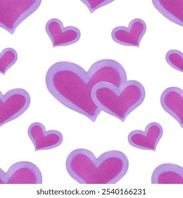 Seamless pattern with hearts for Valentine's Day, Singles Day, Boyfriends, Girls. Watercolor illustration, marker. Hand drawn art. Abstract love background for printing on textile, wrapping paper. - Powered by Shutterstock