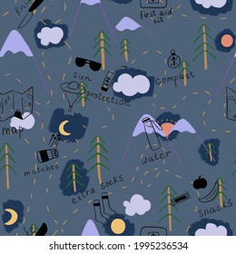 Seamless Pattern With Hiking Stuff