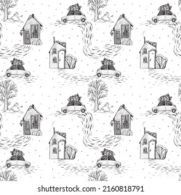 Seamless pattern and houses  Scandinavian style  Simple  concise  interesting drawing  Can be used in various fields 