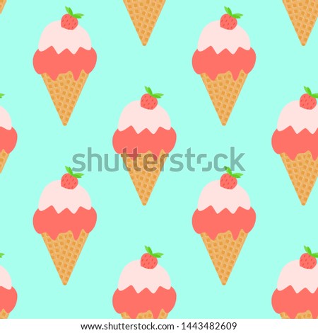 Seamless pattern of Ice cream cones. Summer dessert.