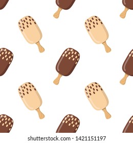 Seamless pattern with ice cream in flat style. Colorful summer background. Wrapping paper, fabric, wallpaper, background design.