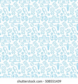 Seamless Pattern With Icons Of Medical Items. 