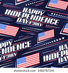 Seamless pattern for Independence Day, square background with illustration of american flag, decorative stars and stripes, placard with words happy independence day, 4th july on dark background - Powered by Shutterstock