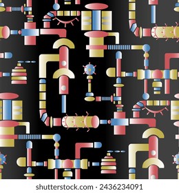 Seamless pattern in industrial style with pipes, plumbing, faucets and gradient background. Suitable for interior, wallpaper, fabrics, clothing, stationery. - Powered by Shutterstock