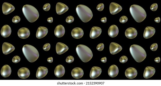 Seamless Pattern. Irregular Shape Pearls On Black Background. 3D-rendering.