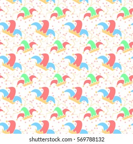 Seamless Pattern With Jester Hat. April Fool's Day Background. 