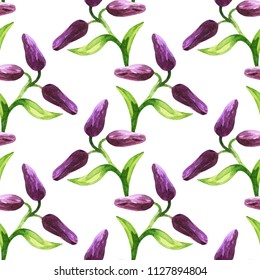 Seamless Pattern With Kamchatka Lily On A White Background. Northern Wild Flower. Watercolor Painting.