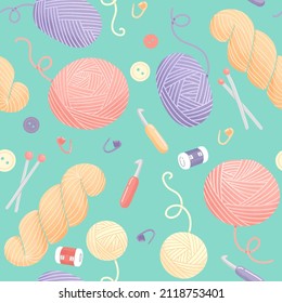Seamless pattern with knitting and crochet items