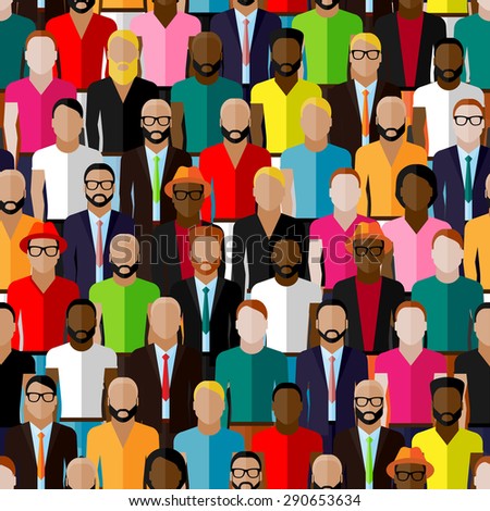 seamless pattern with a large group of guys and men. flat  illustration of male community.