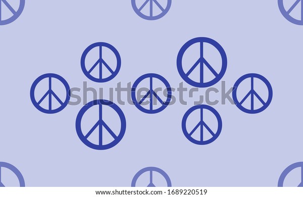 Seamless pattern of large isolated\
blue peace symbols. The pattern is divided by a line of elements of\
lighter tones. Illustration on light blue\
background