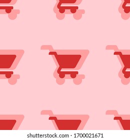 Seamless pattern of large isolated red shopping cart symbols. The elements are evenly spaced. Illustration on light red background