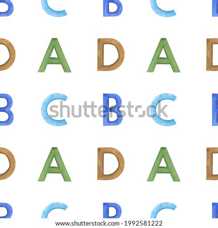 Seamless pattern with letters of the alphabet. Backgrounds and wallpapers for cards, fabrics, packaging, textiles, posters. Watercolor illustration.