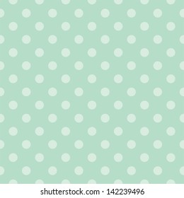 Seamless Pattern With Light Green Polka Dots On A Retro Vintage Mint Green Background. For Desktop Wallpaper, Web Design, Hipster Blog, Wedding Or Baby Shower Albums, Backgrounds, Arts And Scrapbooks