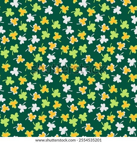 Seamless Pattern Lucky Clover Leaf. Background Green Yellow Clover. Three Petal Clover Flower Repeat Illustration Fabric Motif. 
