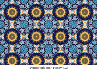 Seamless pattern, luxurious colourful old design. Motley center in blue, gray and brown tones. Carpet with ethnic ornament.