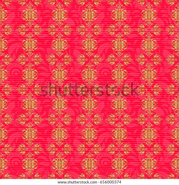 Seamless pattern\
with Luxury Ornament On a red Background. Elegant Christmas Poster\
Template with Golden\
Elements.
