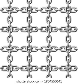 Seamless pattern made of chains intertwined in the form of a net. Realistic 3d illustration isolated on a white background.
