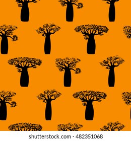 seamless pattern made from hand drawing baobabs. 