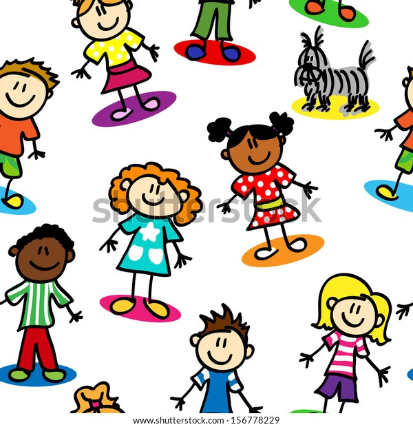 Seamless Pattern Made Stick Figure Kids Stock Illustration 156778229