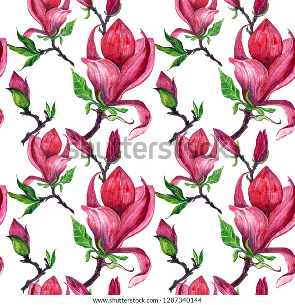 Seamless Pattern Magnolia Flowers Stock Illustration 1287340144