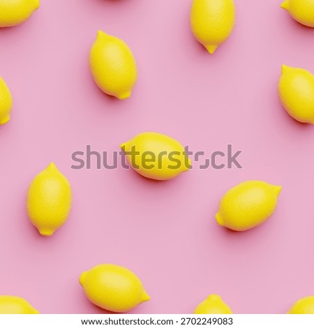 Seamless pattern with many lemons on pale violet red background. Top shot, flat view
