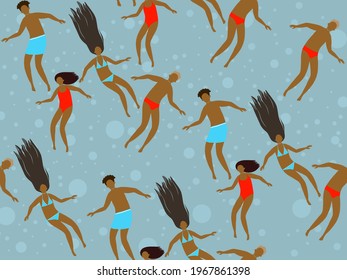 Seamless pattern of many men and women floating underwater - Powered by Shutterstock