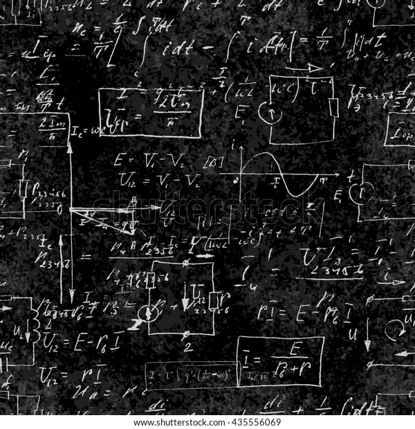 Seamless pattern of mathematical operations and\
elementary functions, endless arithmetic on seamless chalk boards.\
Handwritten solutions. Geometry, math, physics, electronic\
engineering\
subjects.