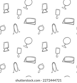 seamless pattern with mirrors.  print for fabric.  personal care.  beauty saloon.  background for make-up services.  wallpaper.  black and white outline.  beauty. makeup artist business card design. - Powered by Shutterstock