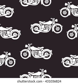 Seamless Pattern  Motorcycle Silhouette